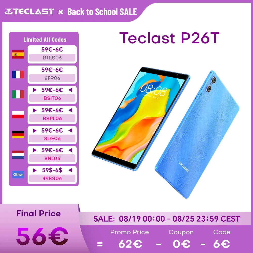 Teclast P26T Android 13 Tablet 10.1 inch IPS 4GB RAM 128GB ROM A523 8-core Dual-band Wi-Fi Type-C Widevine L1 5000mAh Tablet