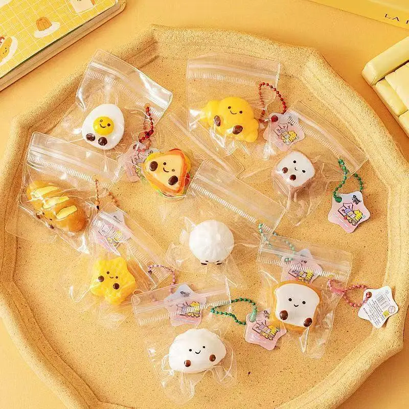 5Pcs Cute Cartoon Food Squeeze Toy Mini Slow Stress Relief Toys Keychain Pendant Decompression Sensory Toys For Kids Adults