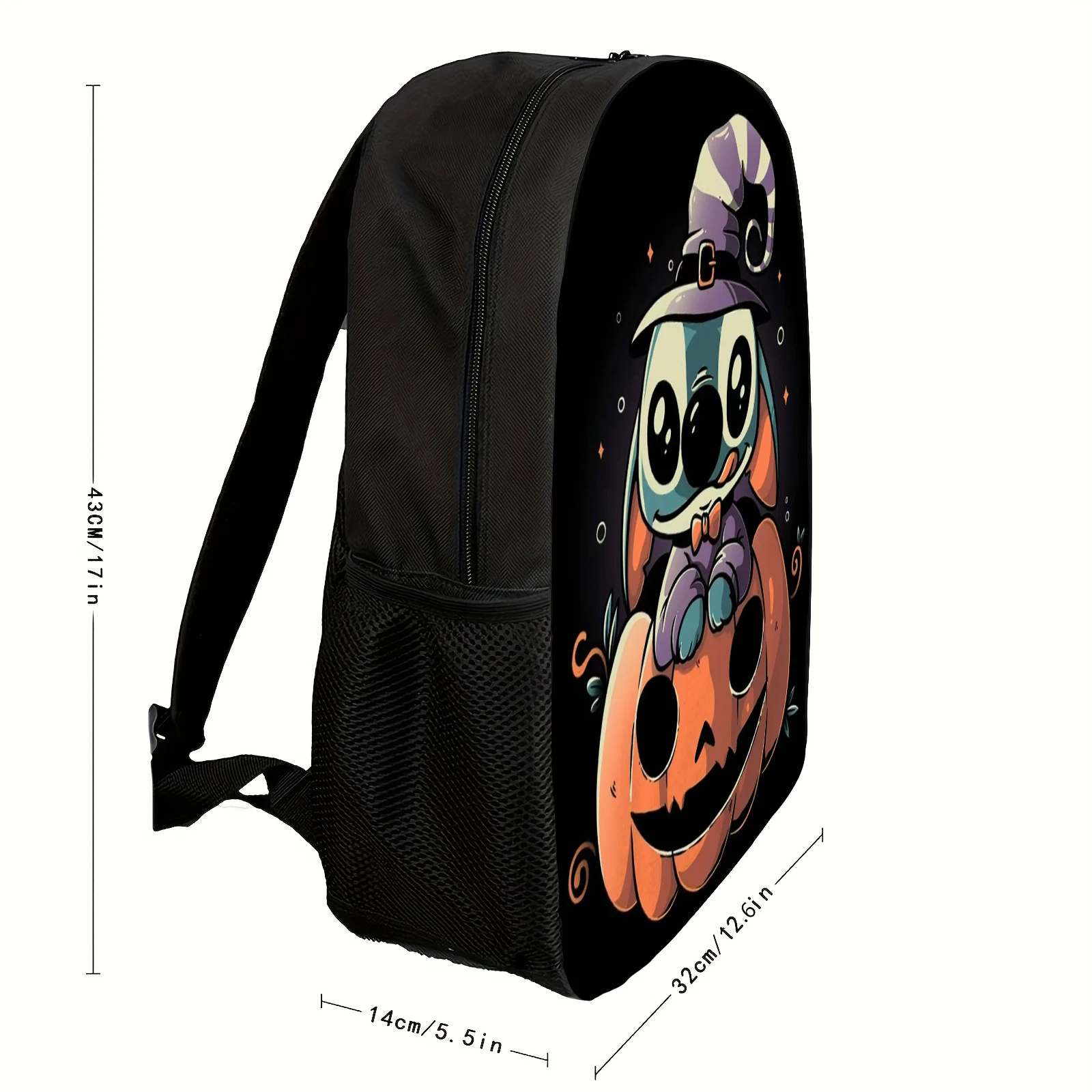 1pc Halloween themed pumpkin Stitch printed backpack with a witch hat and student backpack, suitable for travel, daily commuting