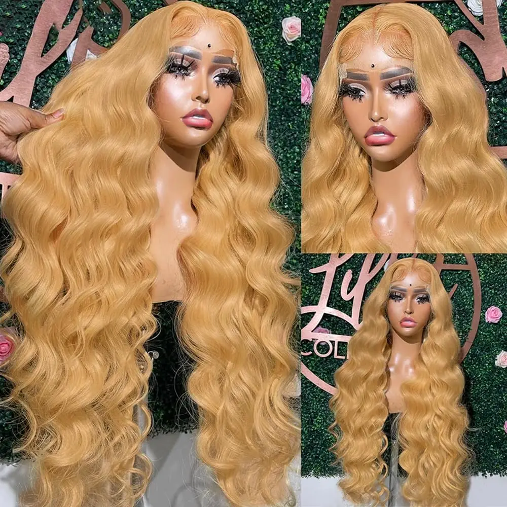 

30 Inch 200% Density Body Wave 27 Honey Blonde Wig Human Hair Pre Plucked 13x4 13x6 HD transparent Lace Front Wig Human Hair