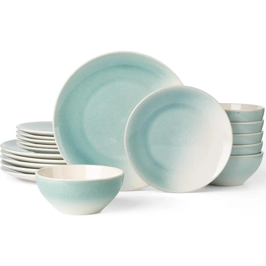 

Glacier Dinnerware Sets Plates and Bowls Dish Sets for 6 18 Pieces Stoneware Tableware Dishwasher and Microwave Safe Handcrafte