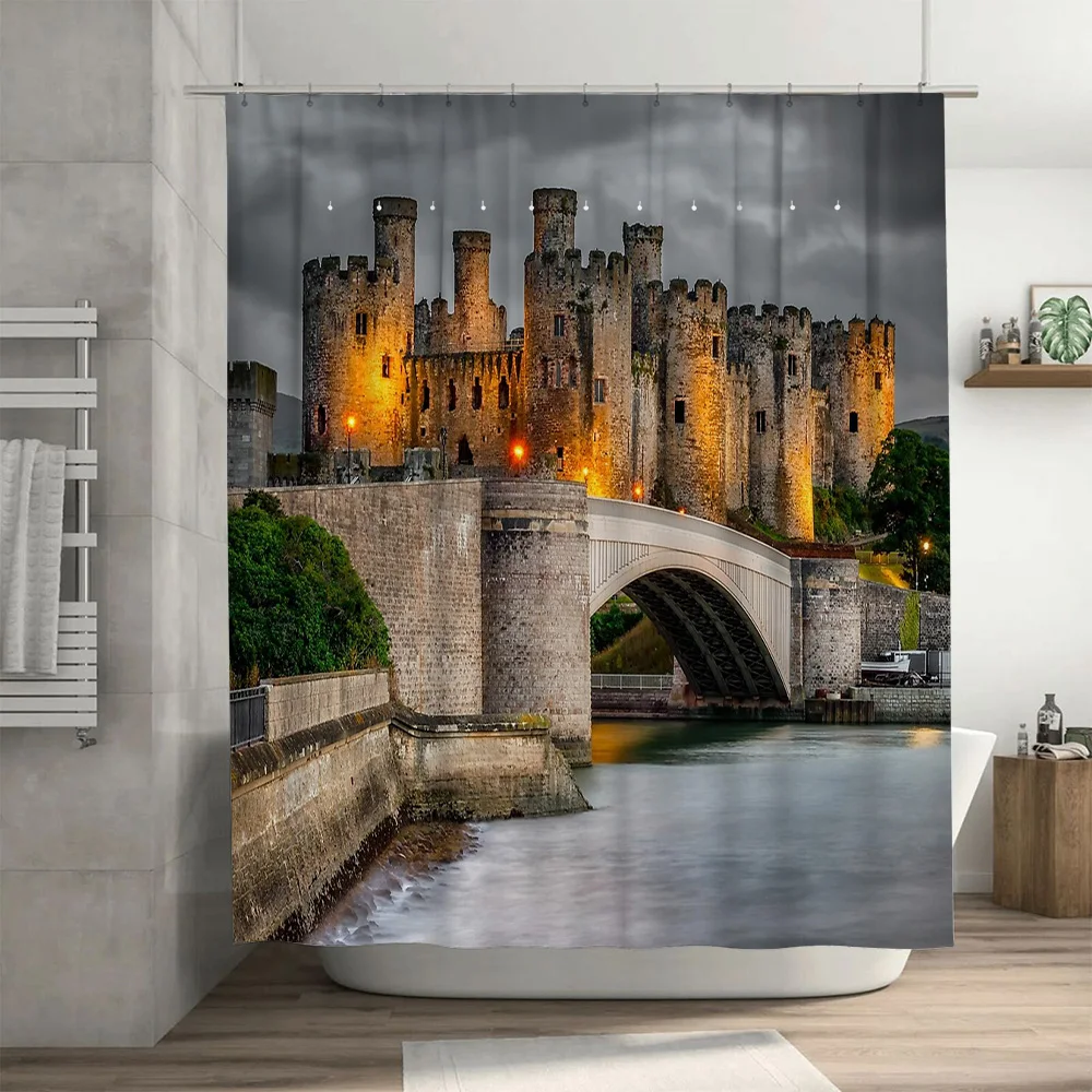 خمر جسر المشهد دش الستار القوطية نهر سيتي سكيب نسيج الحمام ديكور فني ديكور المنزل الجدار الشنق