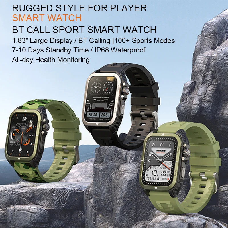 

Умные часы 2025 1,83 дюйма BT5.0 IOS, новые часы IP68, 100 спортивных режимов, монитор сердечного ритма/кислорода в крови/сон, спортивные часы для фитнеса