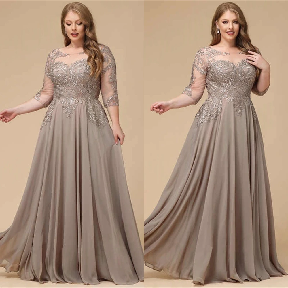 

Customized Exquisite O-Neck Chiffon Evening Dress Exquisite Appliques Prom Dresses Luxury 3/4 Sleeves Special Occasion Gowns