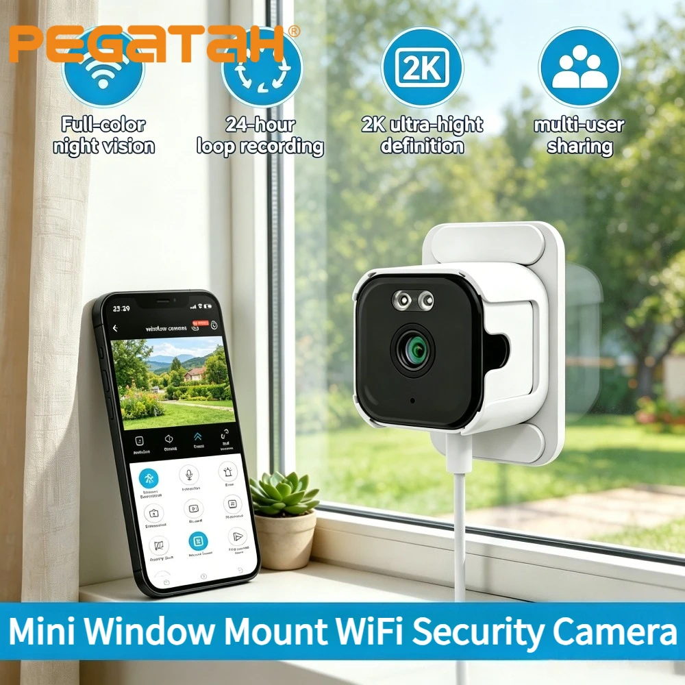 

2K HD Smart Window Camera, 2.4G/5G WiFi Indoor Cameras For Home Security Color Night Vision Motion Detection 24/7 Recording