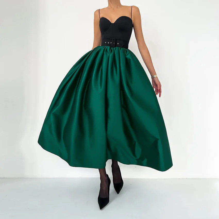 

2026 New Loose High Waist Urban Office A-line Skirt Women's Solid Color Elegant Pleated Evening Party Gown Long Skirts