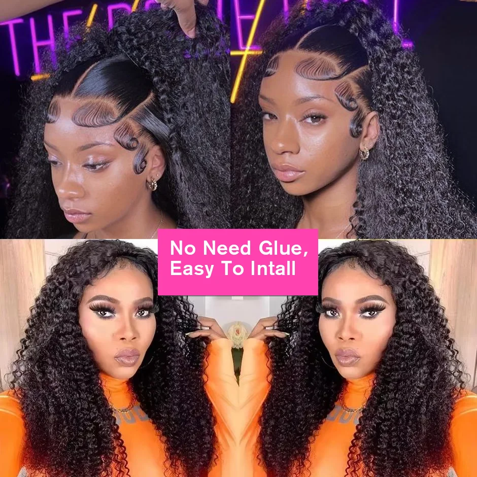 Water Wave Glueless Wigs Wear And Go 3 IN 1 Half Wigs Human Hair 200% Density Machine Made Clip-in Wigs With Drawstring Seamless image 2
