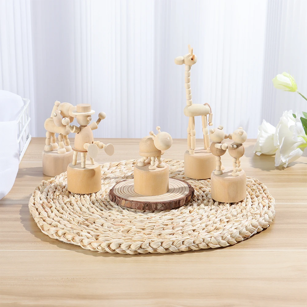 1Pc Wooden Animal Ornaments Mini Desktop Movable Puppet Fingurine Home Decoration Crafts Toy Gifts Home Book Shelf Fun Decor