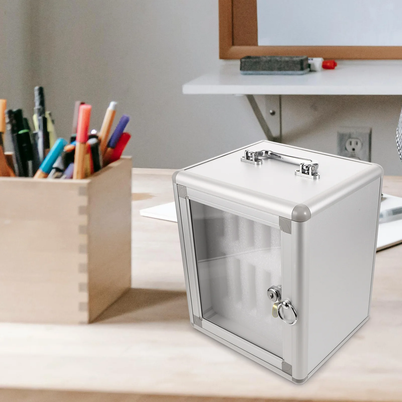 صندوق تخزين الهاتف المحمول خزانة معدنية مع قفل مقبض مدرسة مكتب الفصول الدراسية متعددة الفتحات المنظم #5