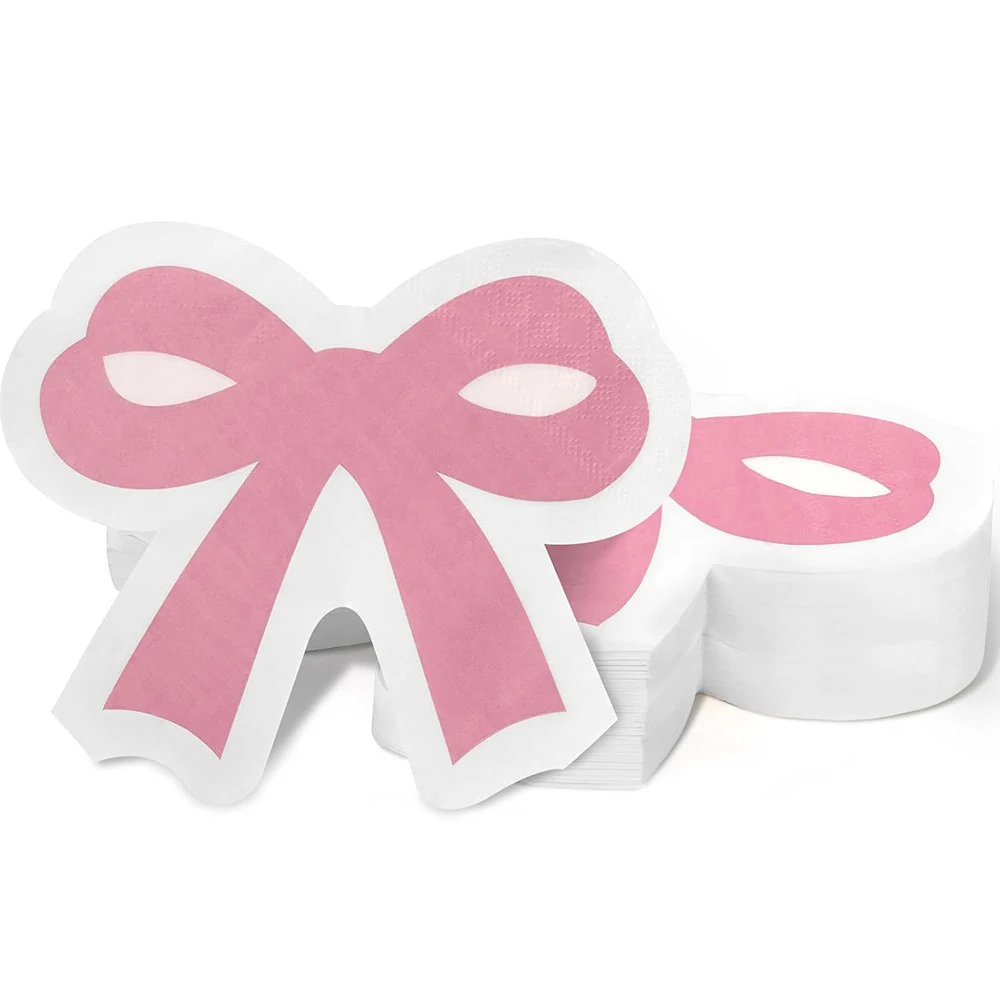 Servilletas con forma de lazo rosa de 20 piezas, decoración de fiesta temática con lazo, servilleta de papel desechable con nudo de lazo para despedida de soltera, suministros para fiesta de cumpleaños