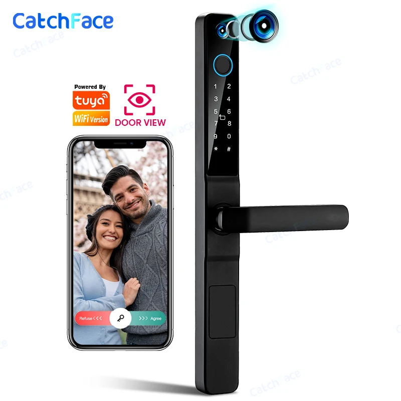 Camera TUYA APP Fingerprint RFID Card Password Keyless Electronic Smart Door Lock Aluminum/Glass/PVC/Wooden Door Smart Life
