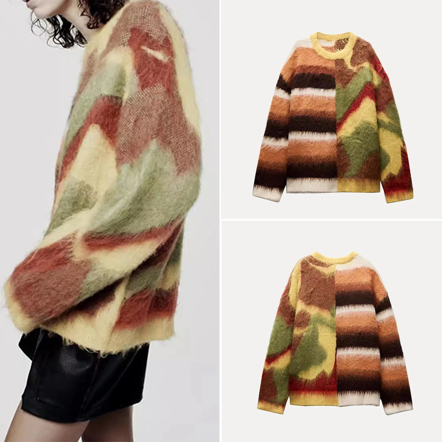 

Европейский Sle Long Sve круглый вязаный свитер Ne, женский модный свободный крой с вышивкой, дышащий, удобный, осенний, новинка...