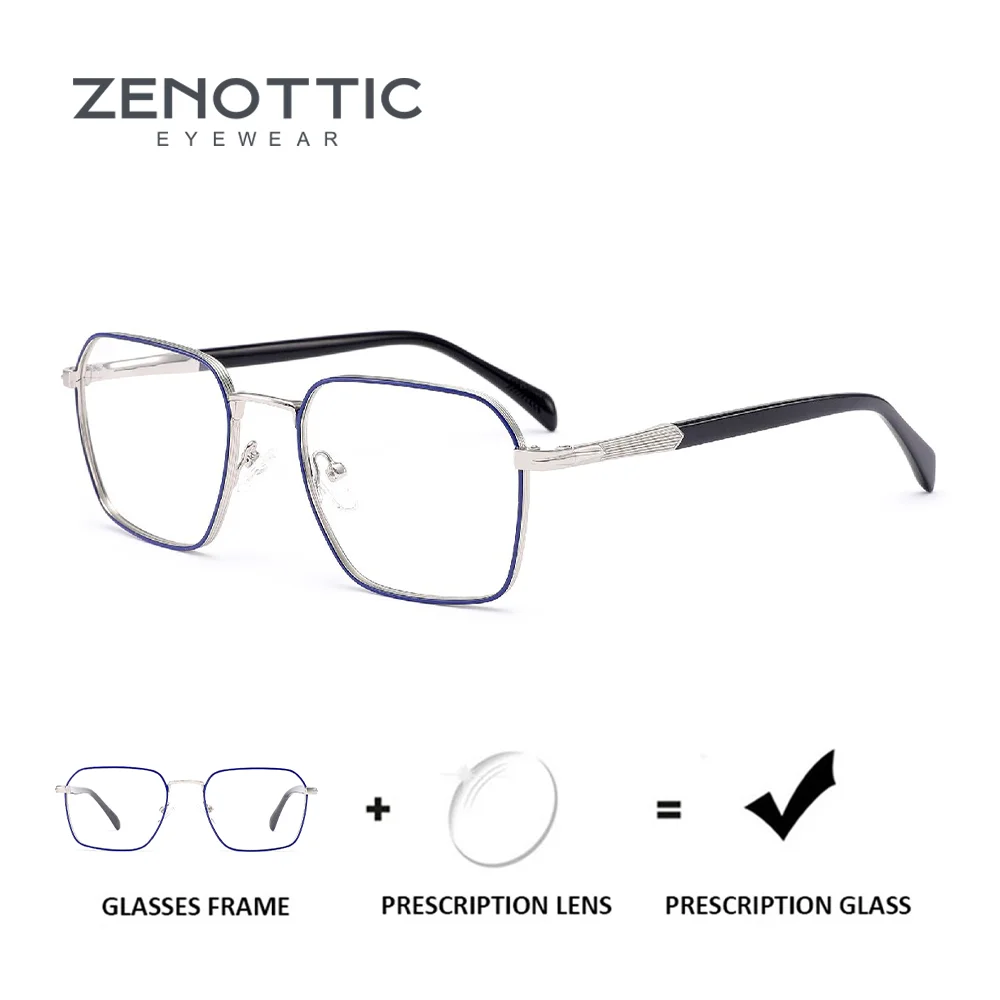

ZENOTTIC Fashion Mens Square Prescription Glasses Stylish Metal Myopia Photochromic Optical Eyeglasses Progressive Eyewear