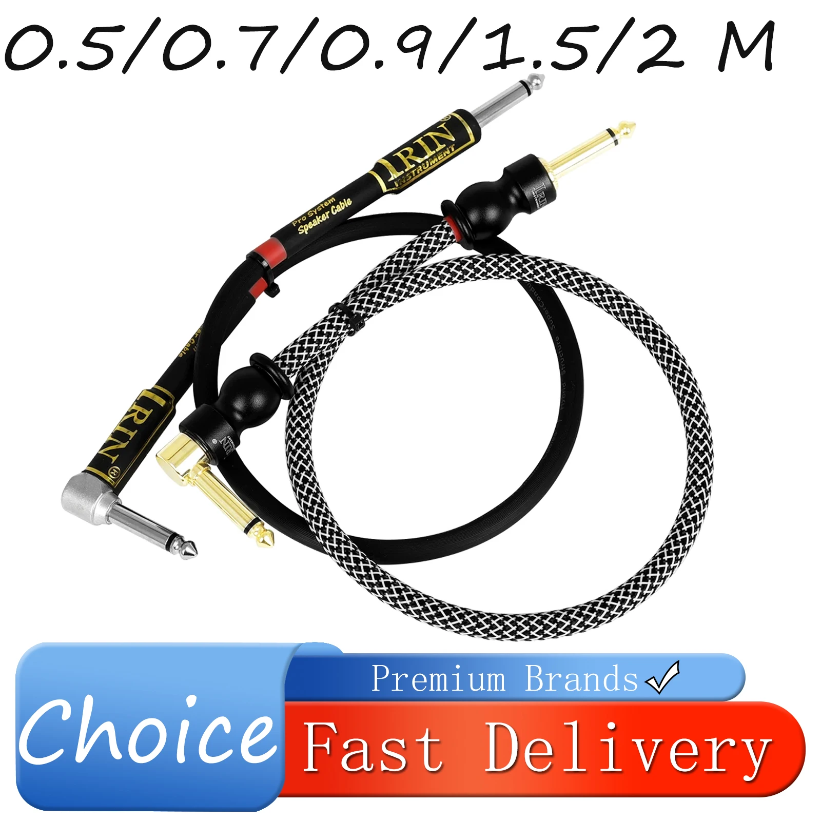 IRIN 0.5/0.7/0.9/1.5/2M Guitar Audio Cable Rubberized/Braided 6.35MM Male-to-Male Cable Electro-Acoustic Instrument Cables