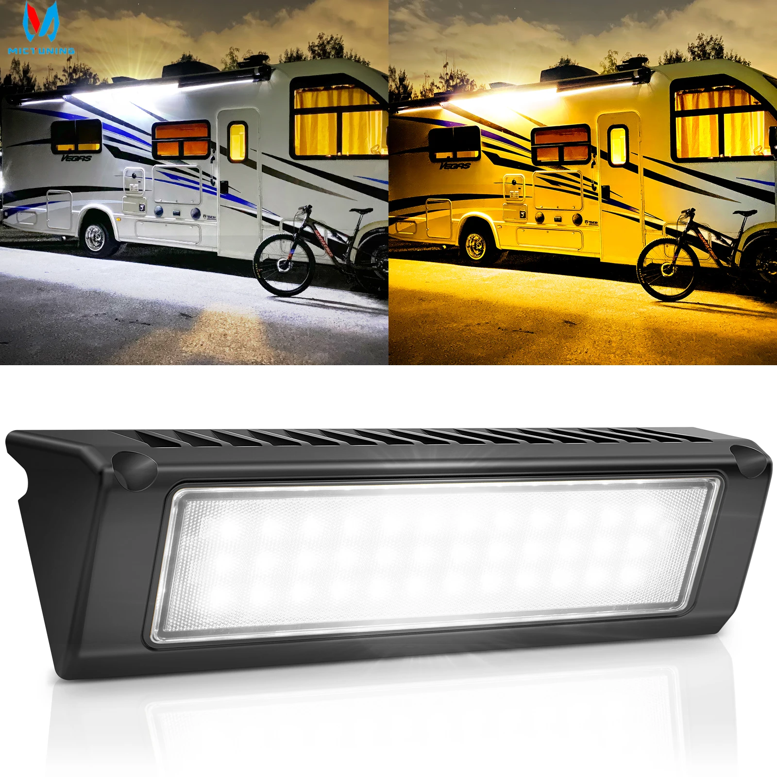 MICTUNING 9-Inch 54W LED Yellow  RV Porch Lights Waterproof Exterior Lighting Utility Awning Light for Trucks Trailers  Campers