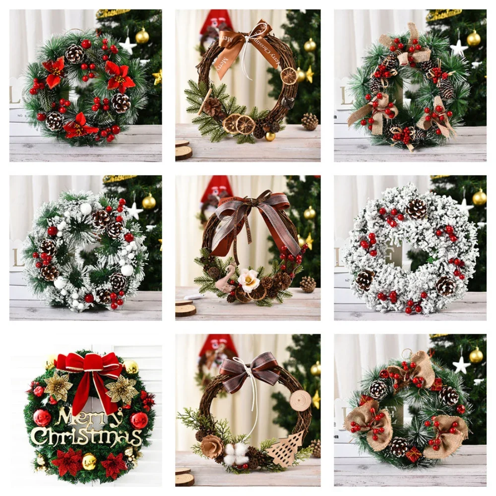 Large Christmas Wreath for Front Door Artificial Garland Door Wall Hanging Ornaments Home Party Christmas New Year Decorations