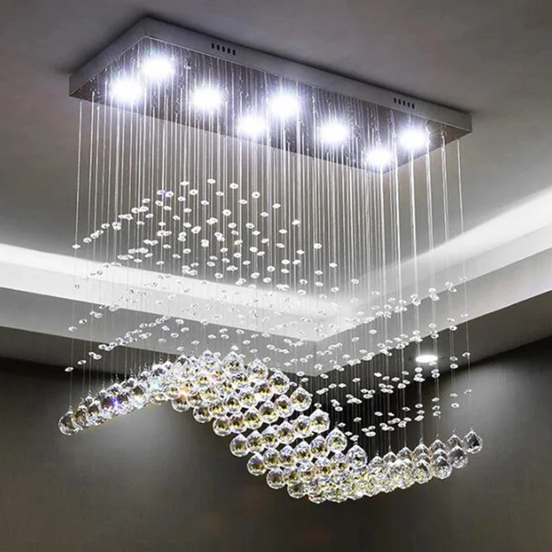 Modern LED Rectangle Living Room K9 Crystal Chandeliers Light Fixtures for Cafe Office Indoor Home Lamp Fixtures