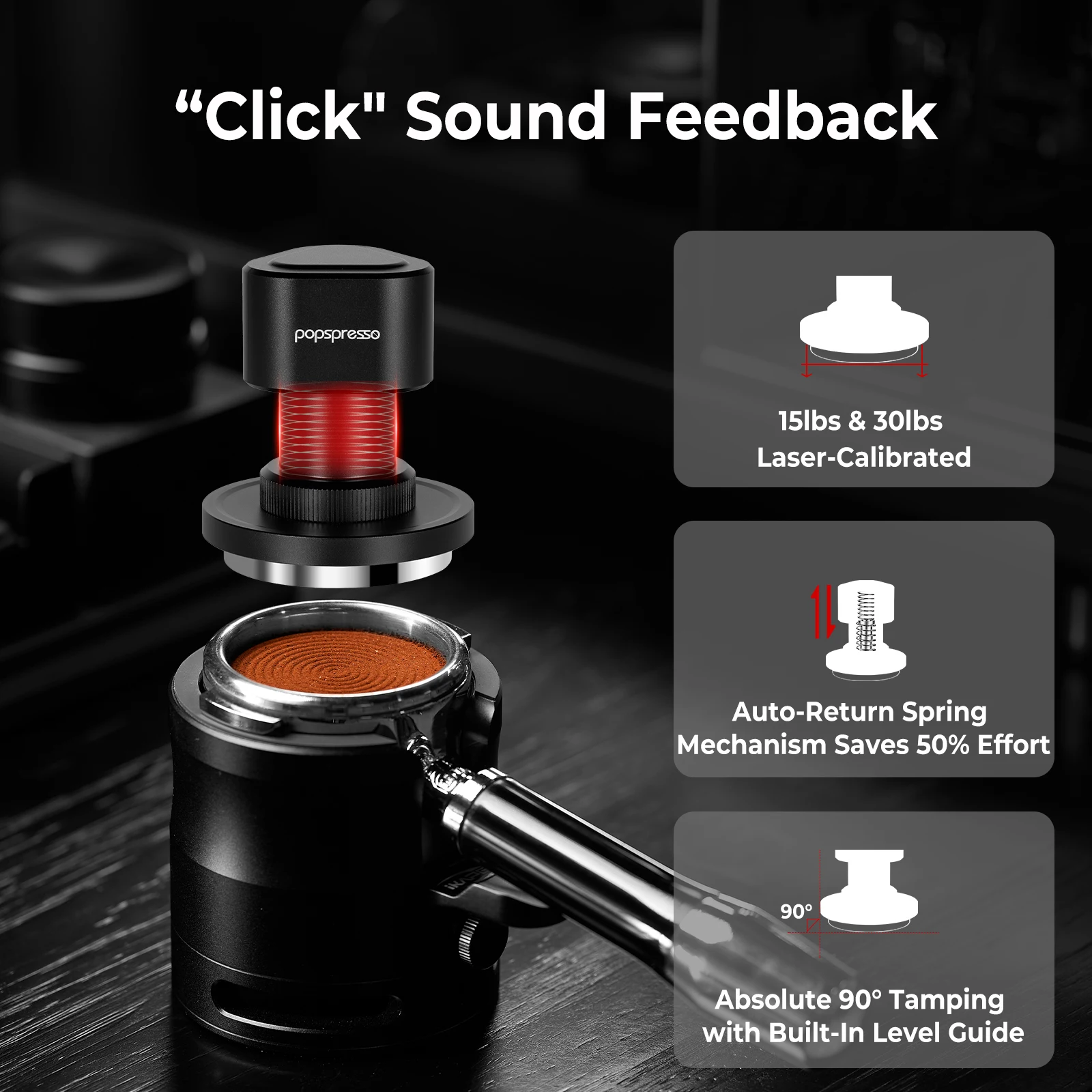 Popspresso Espresso Tamper 15lb/30lb 3 Spring Loaded Coffee Tamper with Sound Feedback,for 51/54/58mm Coffee Machine Accessories