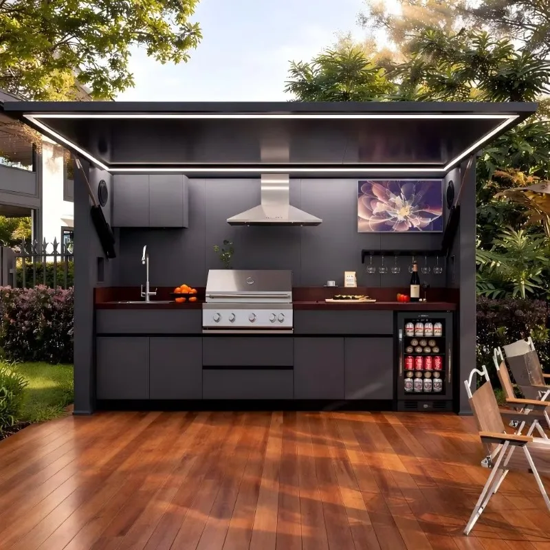 Customized modern portable outdoor kitchen aluminum structure waterproof mobile camping cooking truck