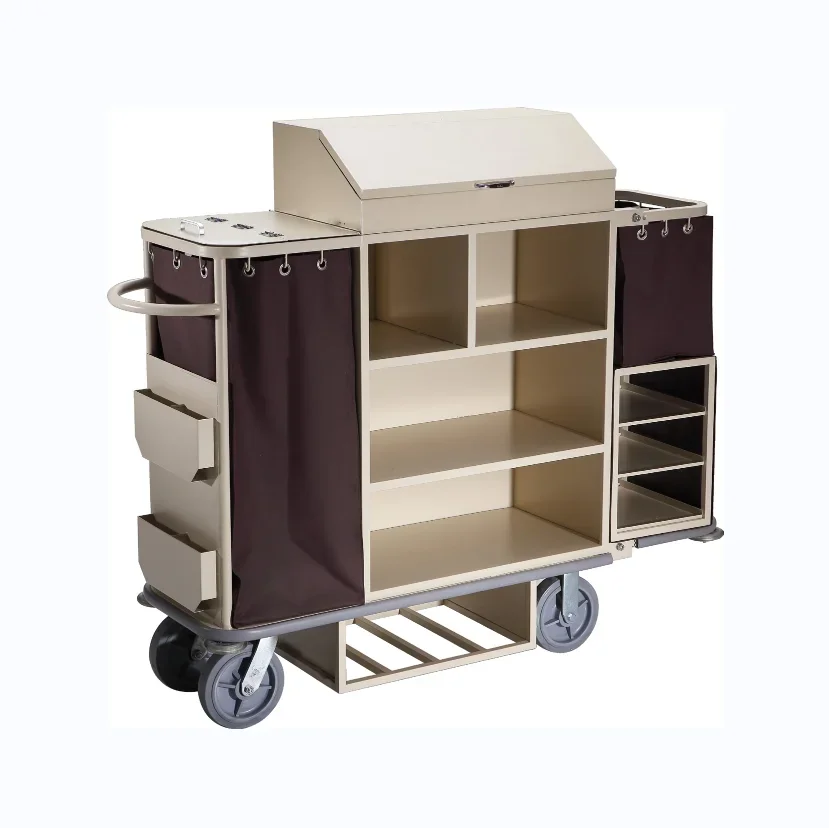 

Hotel Metal Housekeeping Trolley With Extra Storage Area on Top