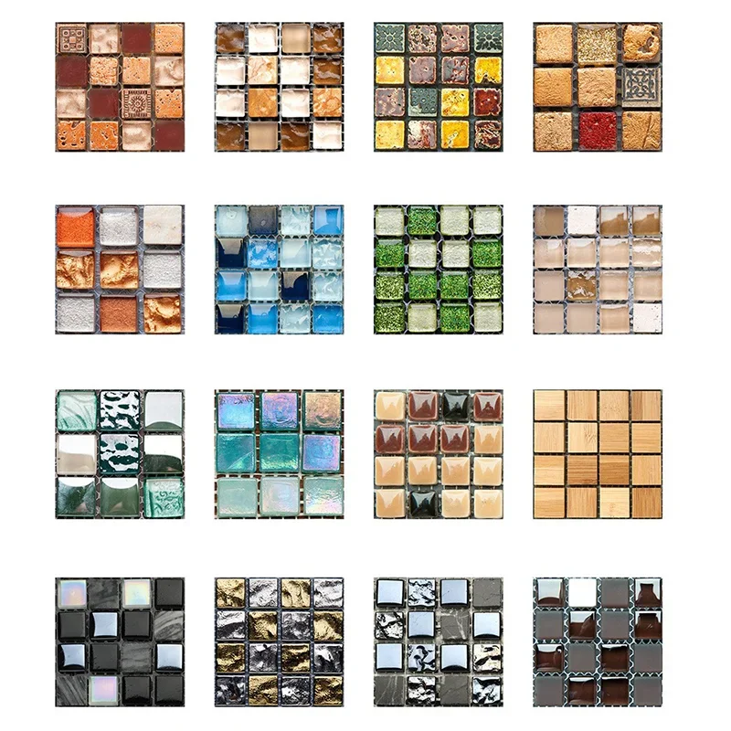 10/30pcs 3D Tiles Self Adhesive Wall Stickers 10X10cm Waterproof Wall Stickers Mosaic Tiles for Living Room Kitchen Decoration