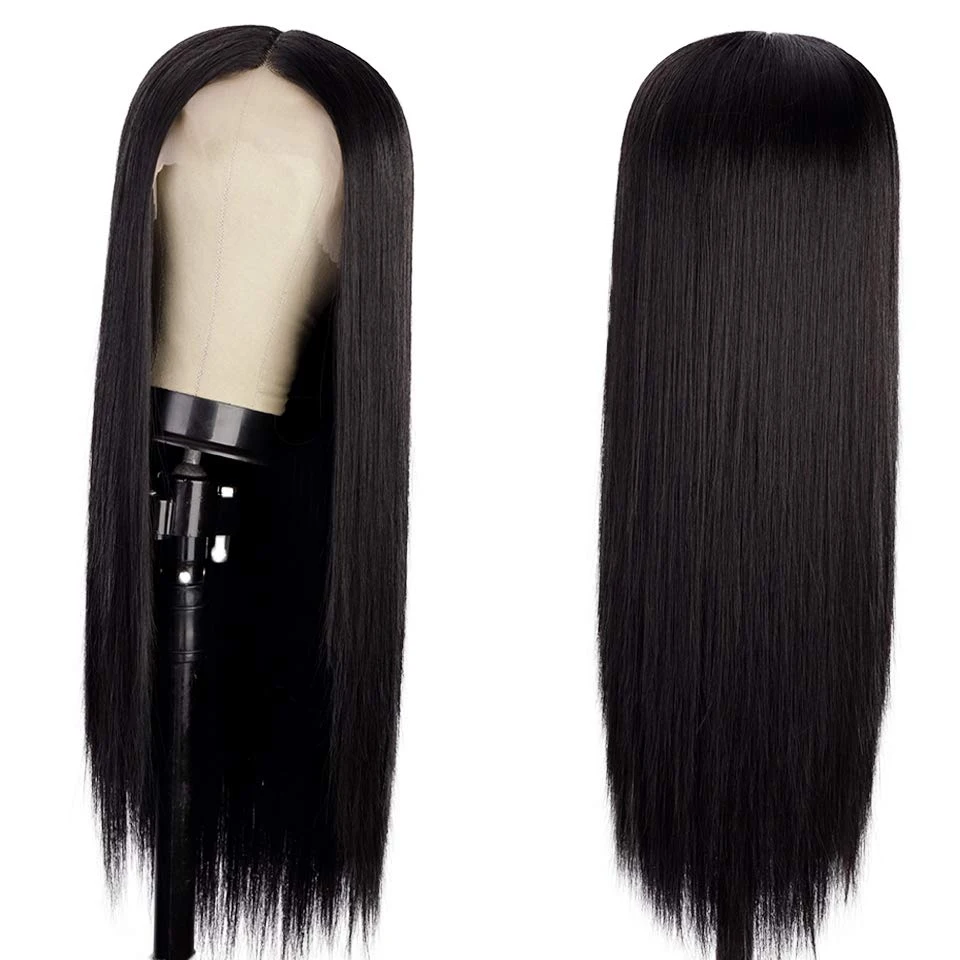 

T-Part Lace Wig Long Straight Black Wigs for Women Middle Part Natural Looking Glueless Fake Hair Cosplay Burgundy Wig