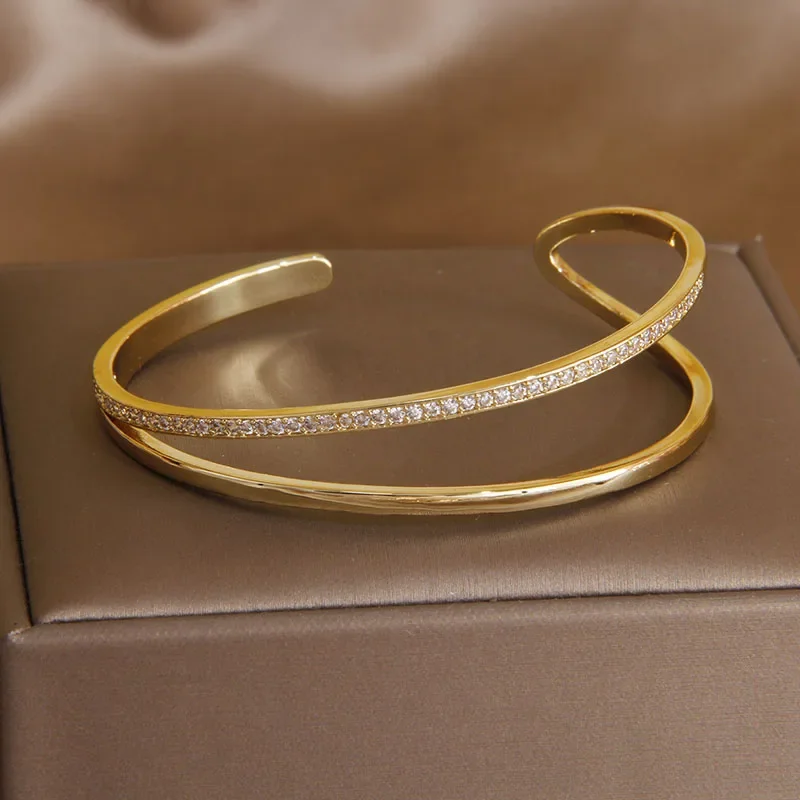 2023 New Design Double Layer Open Bangles&bracelets for Women Fashion Brand Jewelry Delicate Full Crystal Bangles