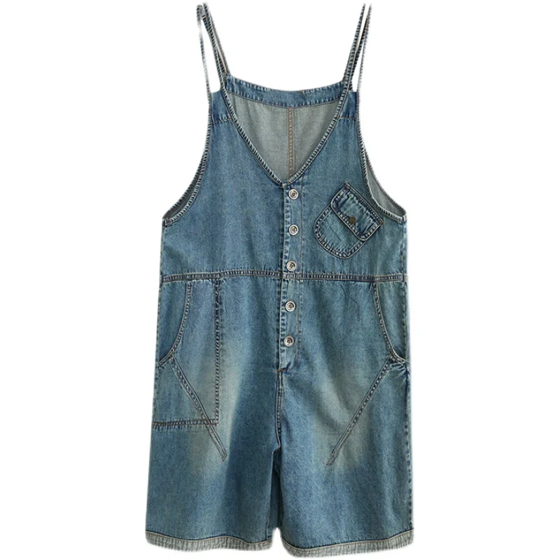 Loose Big Size Wide Leg Denim Overalls For Women Casual Oversized Summer Short Jumpsuits Baggy Bib Pants Straps Jeans Dungarees