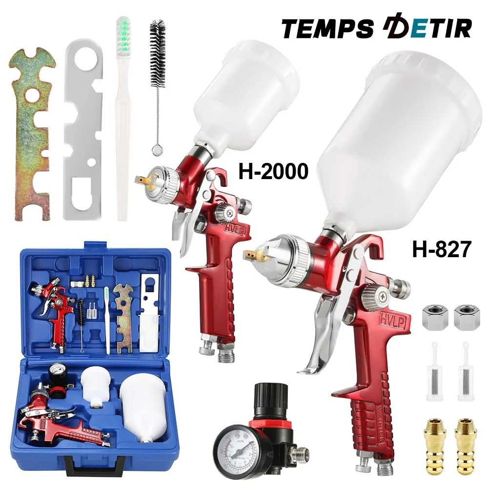 HVLP Car Spray Gun Set 0.8mm/1.4mm Cordless Pneumatic Tool Gravity Sprayer for Auto Primer/Wall Paint/Furniture Surface Spraying
