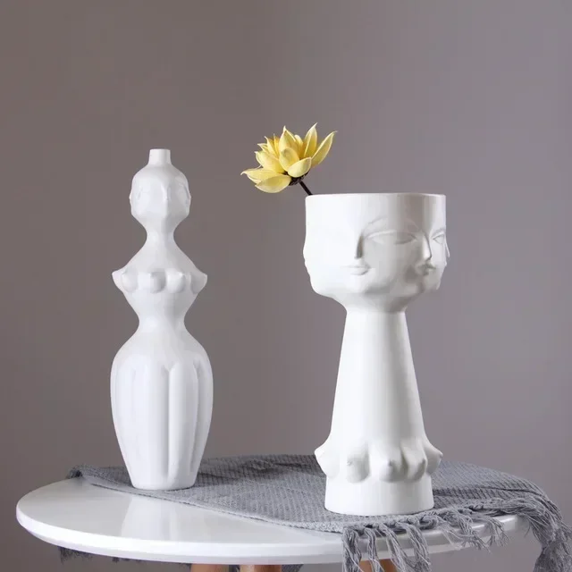 

Nordic Art Face Ceramic Vase Dried Flower Set Accessories Study Room Office Furnishing Crafts Home Livingroom Sculpture Decor