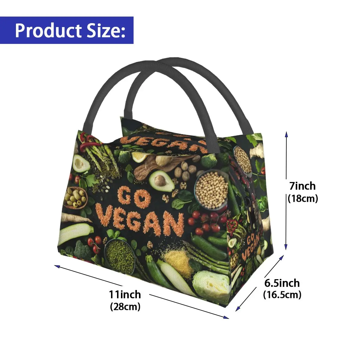 Vegetarian Go Vegan Merch Lunch Boxes Waterproof Insulated Oxford Cooler Bag Veganism Thermal Cold Food Picnic Lunch Box