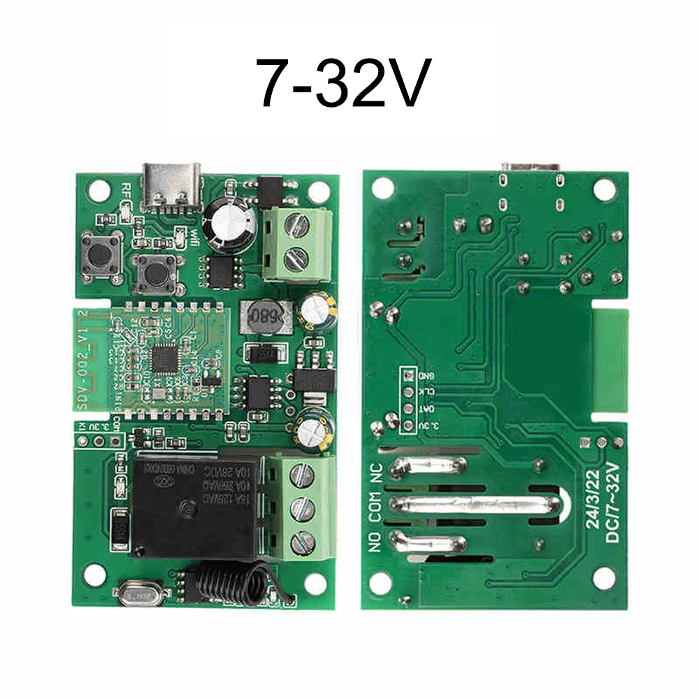 AC220V AC/DC7-32V/DC5V Single Channel WiFi 2.4G Bluetooth-compatible Relay Module Type-C Self-Locking Intelligent Relay Board