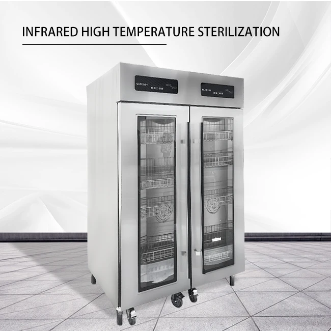 عربة لوحة لمطاعم الفنادق والولائم وأبواب زجاجية مزدوجة وخزانة تطهير كهربائية من الفولاذ المقاوم للصدأ مع لمسة