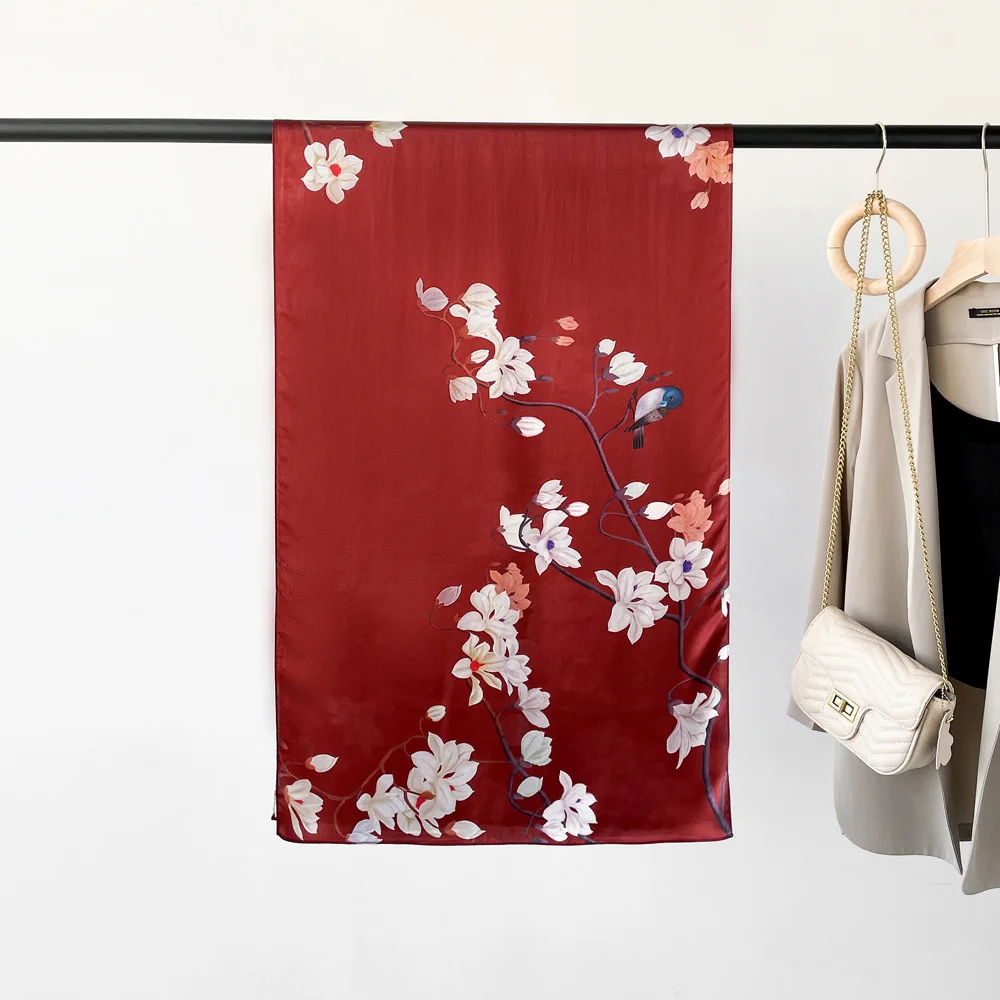 New Hangzhou 100% Natural Real Silk Scarf Women Bandana long Scarves Wrap Kerchief Luxury High Quality Hijab Echarpe pashmina