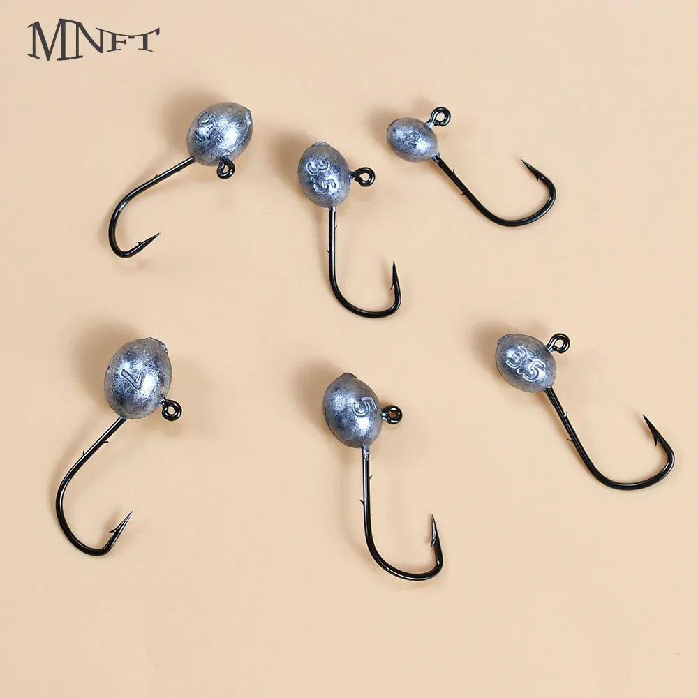 MNFT 12 Teile/schachtel Ei Form Mustad Haken 2g 3,5g 5g 7g Blei Kopf Doppel Widerhaken Jig Haken für Salzwasser & Süßwasser Angeln