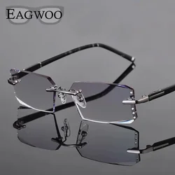 EAGWOO Pure Titanium Eyeglasses Crystal Cutting Frame 2052 Prescription Glasses High Grade Business Use