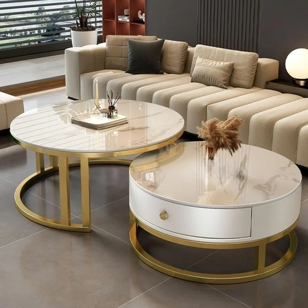 

Комплект журнальных столиков-трансформеров с местом для хранения, золотисто-белые, для гостиной и офиса, длиной 27,5 и 19,5 дюймов