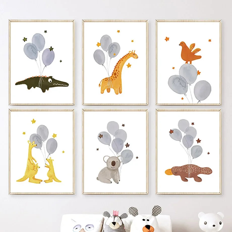 

Balloon Giraffe Platypus Kangaroo Koala Wall Art Canvas Painting Nordic Posters And Prints Nursery Wall Pictures Kids Room Decor