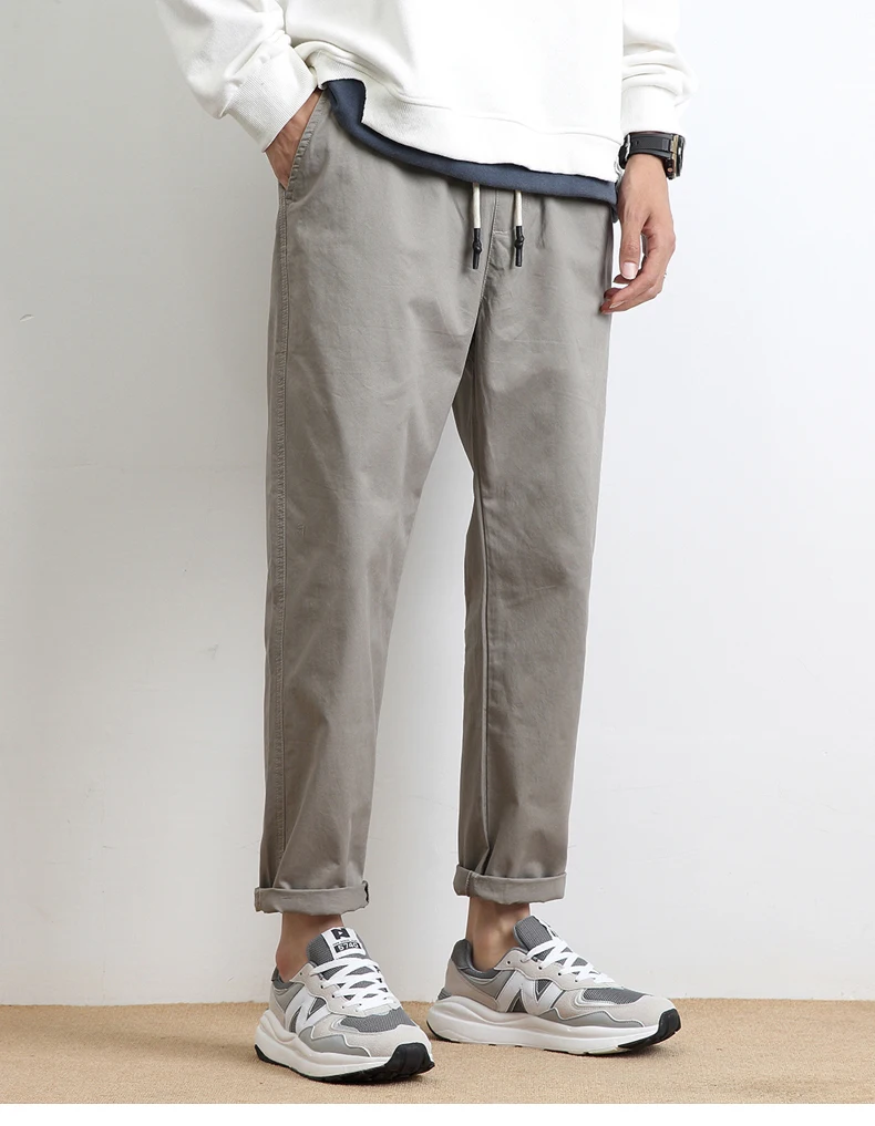 High Quality Summer Thin Men's Casual Pants 95%Cotton Breathable Solid Color Outdoor Elastic Waist Chino Trousers Male Amekaji