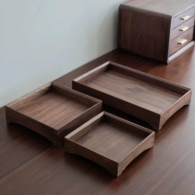 Black Walnut Tea Tray Rectangular Dry Brewing Serving Board for Teapot Cups Waterproof Tea Ceremony Holder Rustic Storage Trays