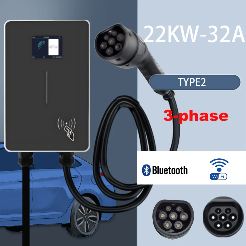 JIGU 22KW 380V 32A 3-phase TYPE2 Electric Vehicle Charging Station EV Wallbox Charging Station