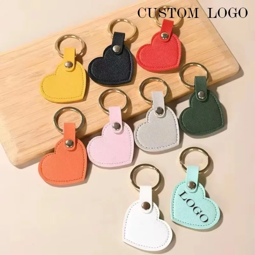 

Custom Name Logo Creative Fashionable Leather Love Heart Keychain Pendant Bag Keyrings for Men and Women Key Chain Ring Gift