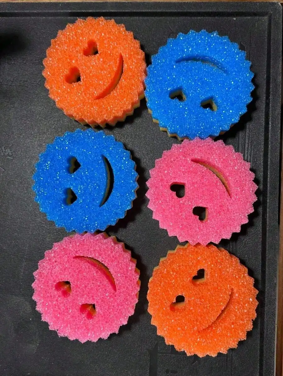 3pcs Heart & Smiling Face Multi-Functional Double Layer Temperature Sensitive Scrubbing Sponges. Cute & Powerful Decontamination, Double-Sided Kitchen Sponge - Temperature Sensitive, Non-Scratch Cleaning Pad, Suitable For Dishes Etc. SH25092394864027527
