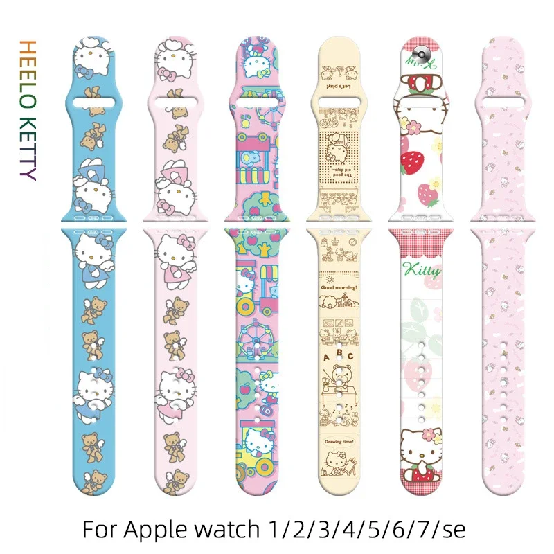 Hello Kitty Silicone Strap for Apple Watch Band Cute 44mm 45mm 42mm IWatch 40mm 38mm 41mm Correa Watchband Bracelet Apple Watch