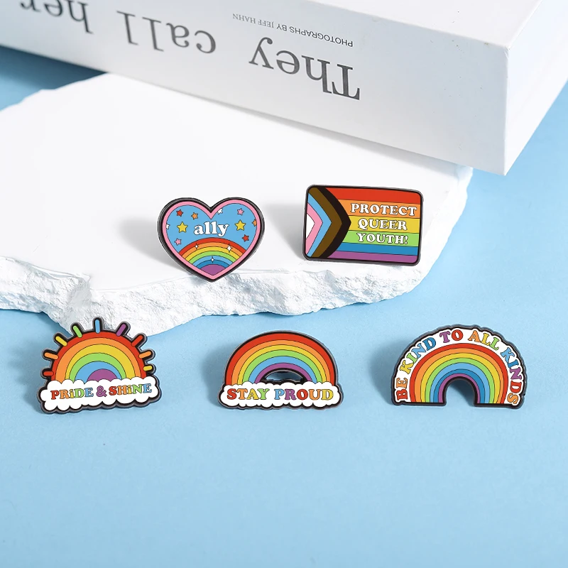 LGBT Pride & Shine Rainbow Brooch Enamel Pins Stay Proud Ally Protect Queer Youth Brooches Lapel Badge Jewelry Gift for Friends - Image 3