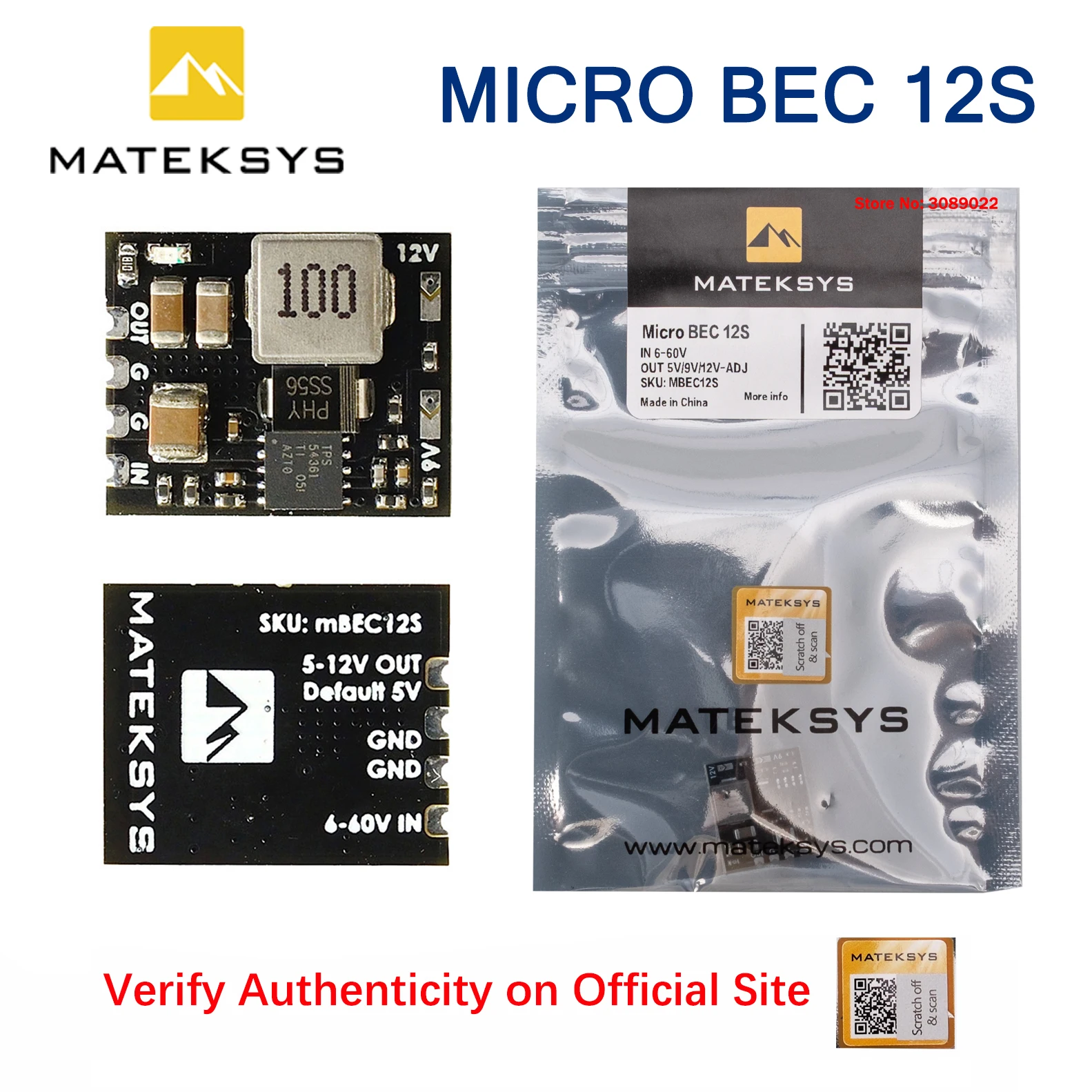 MATEK MATEKSYS MICRO BEC 12S 6-60V TO 5V/9V/12V-ADJ MBEC12S Step-Down Regulator Module For RC FPV Airplane Helicopter Fixed-wing