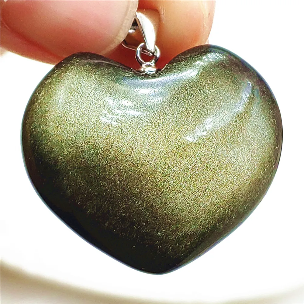 Natural Gold Obsidian Flash Light Pendant Wealthy Heart 27x25x12mm Fashion Rare Natural Obsidian Stone Necklace AAAAA