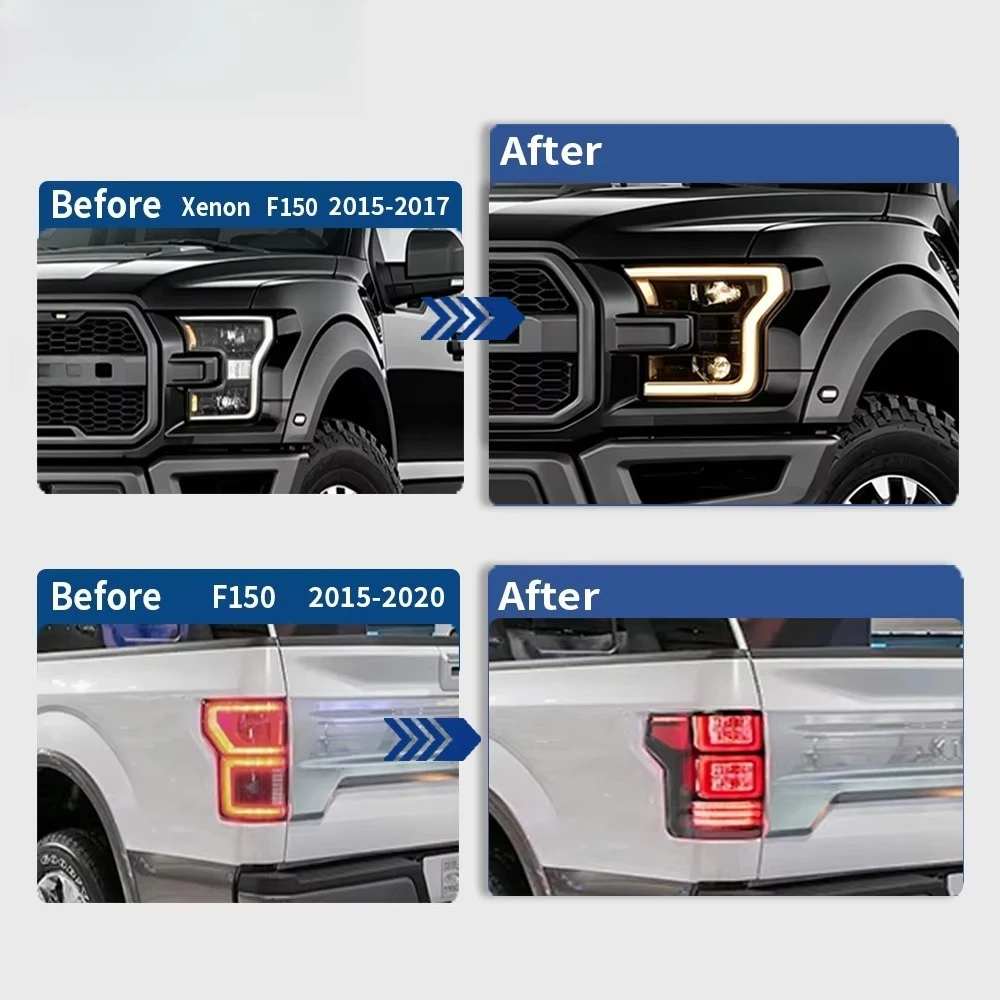 HETOP F150 Headlight Taillight 2015-2020 Set Custom 13th Dual Beam Upgrade LED Sequential Turn Signal Tail Lamp for