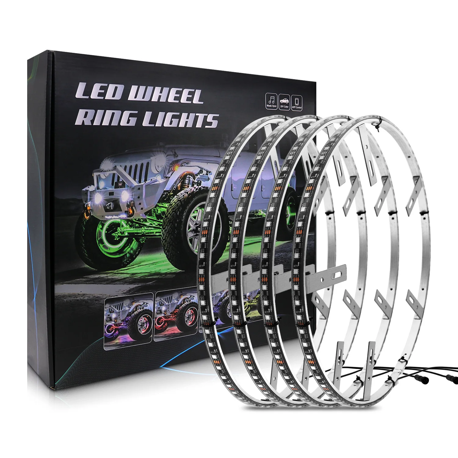 LIGHTOWL Vehicle 15.5 inch IP67 Waterproof 12V 750LM Truck Led Wheel Rim Lights Double Row APP Car Led Ring Wheel Lights