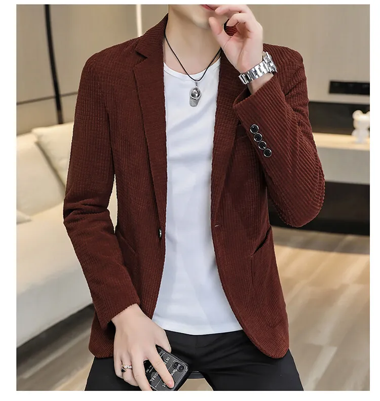 Lässige einfarbige und karierte Anzüge 2026 Frühling Herbst Herren Ein-Knopf-Slim-Fit-Blazer & Jacken Jugend Streetwear Mäntel Oberteile Kleidung – Detail 13